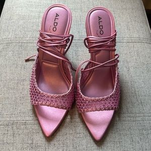 ALDO-Women’s pink mesh open toe stiletto heel. In great condition